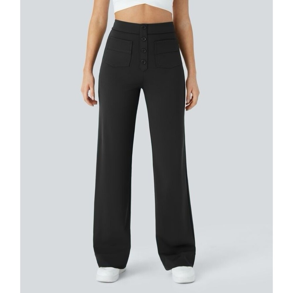 Halara DayStretch High Waisted Straight Leg Pull-On Pants Women XL Black New